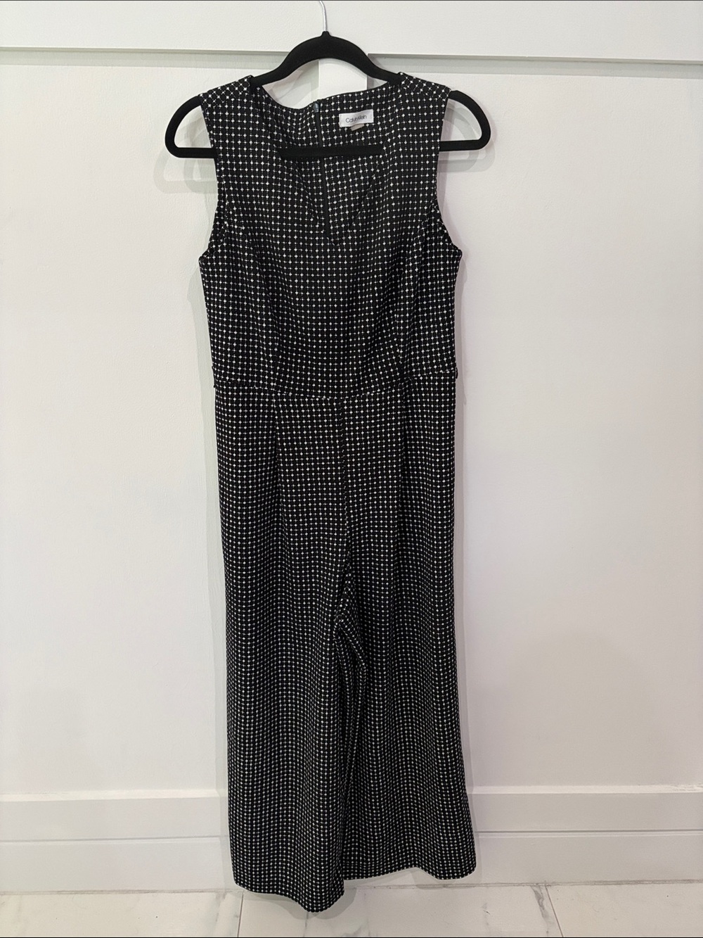 Calvin Klein Black & White Polka Dot Sleeveless Jumpsuit